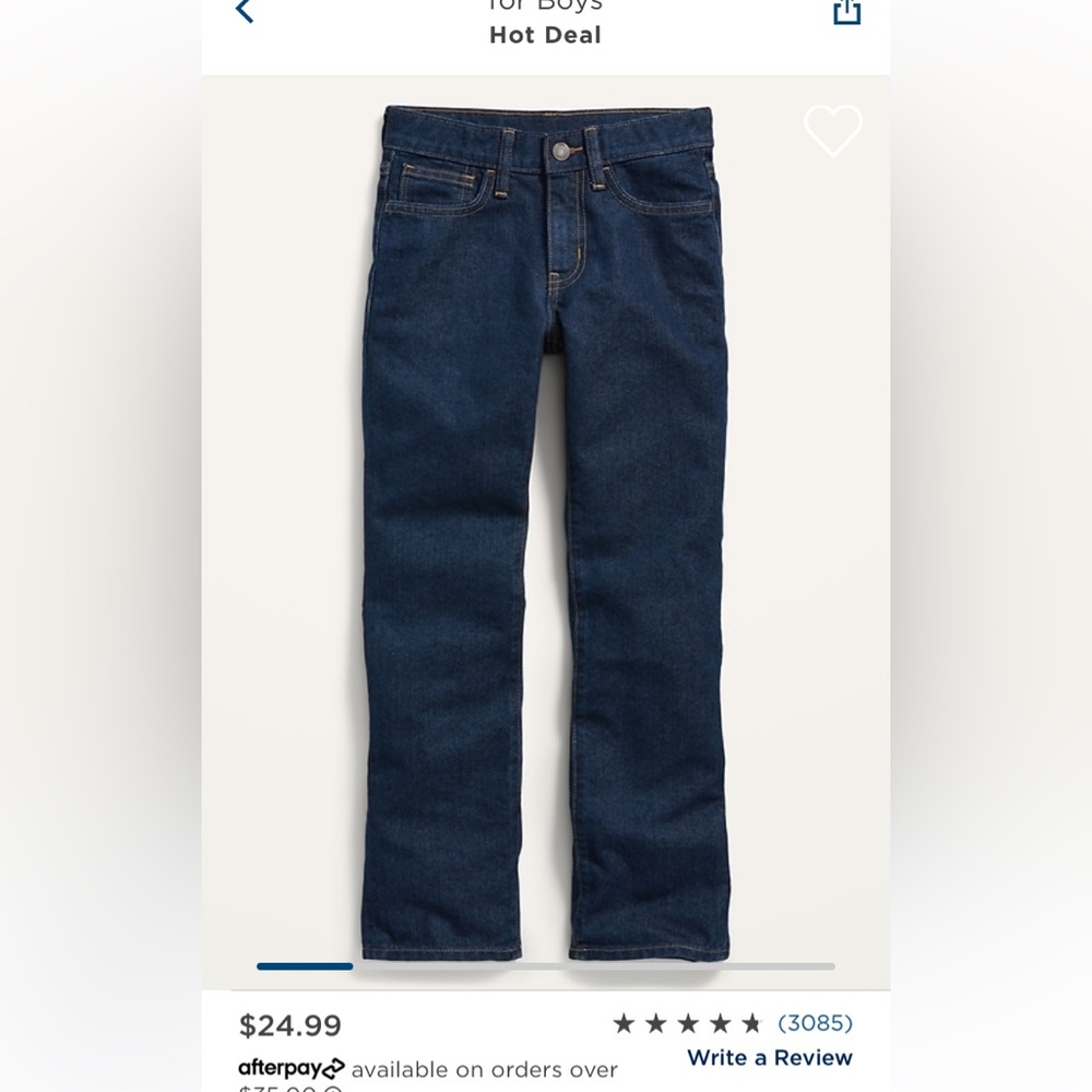 Little boys size 7 non-stretch straight denim jeans.